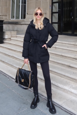 Naomi black belted puffer coat