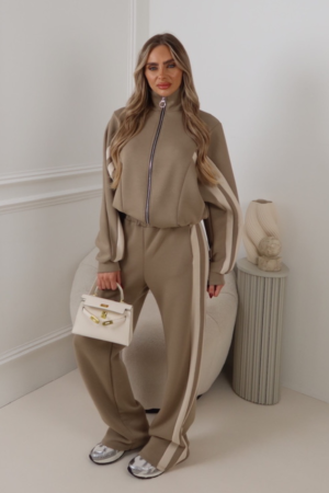 FRANKIE TAUPE  DOUBLE STRIPED TROUSER LOUNGEWEAR SET