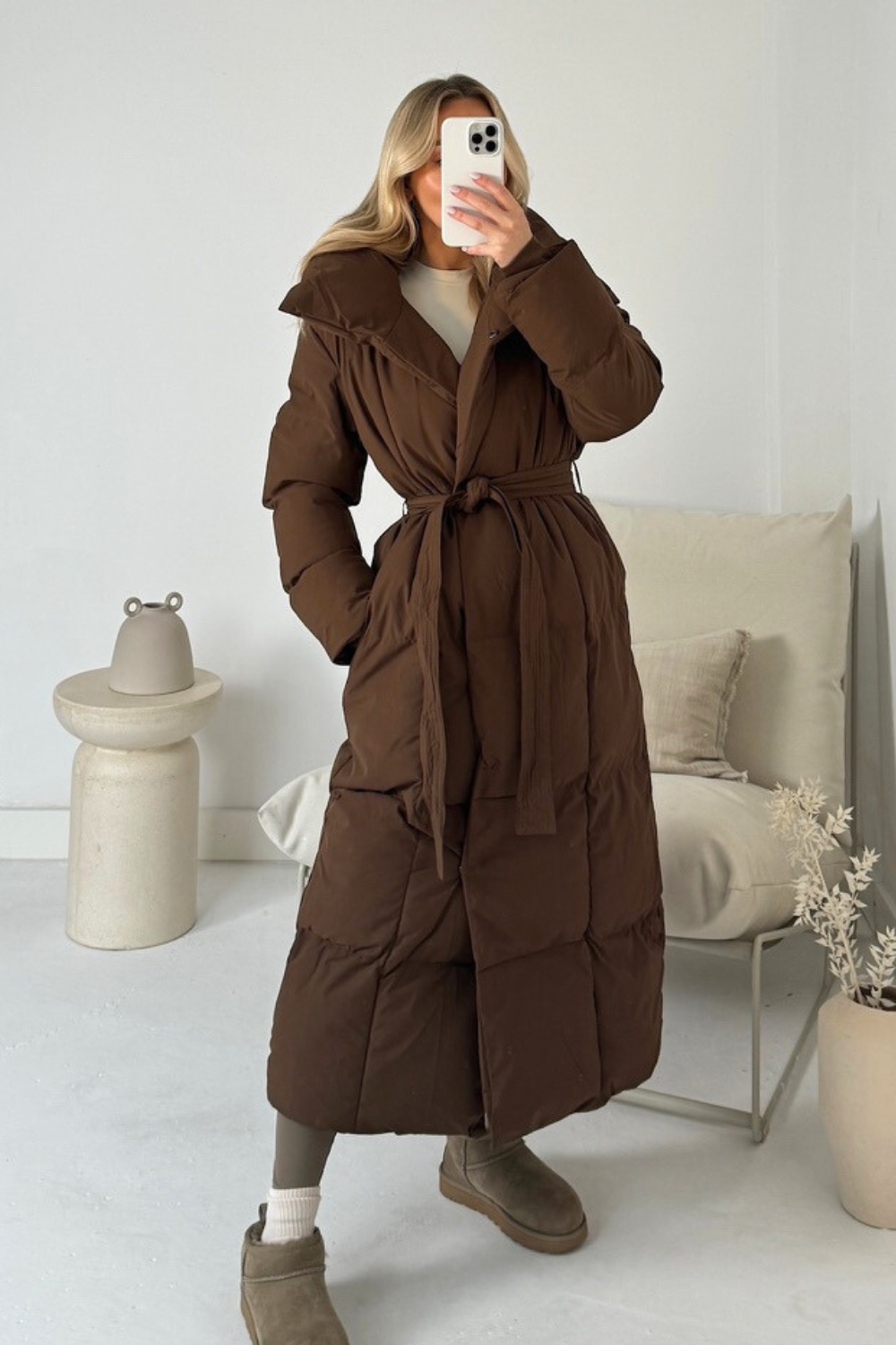 Blossom brown oversized long padded duvet coat - Image 5