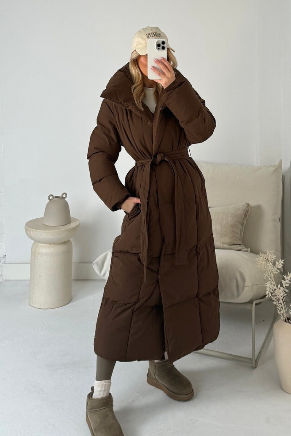 Blossom brown oversized long padded duvet coat - Image 7