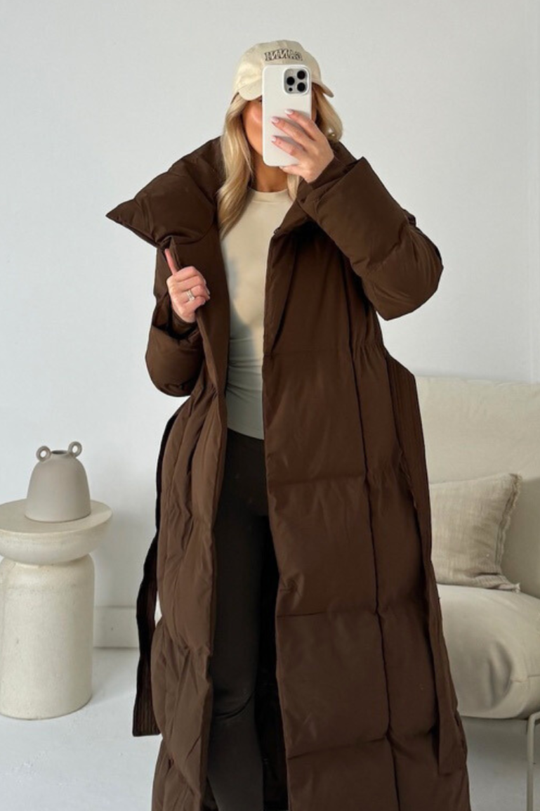 Blossom brown oversized long padded duvet coat - Image 6