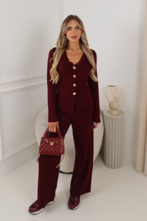 MAGGIE BURGUNDY GOLD DETAIL KNIT CO ORD