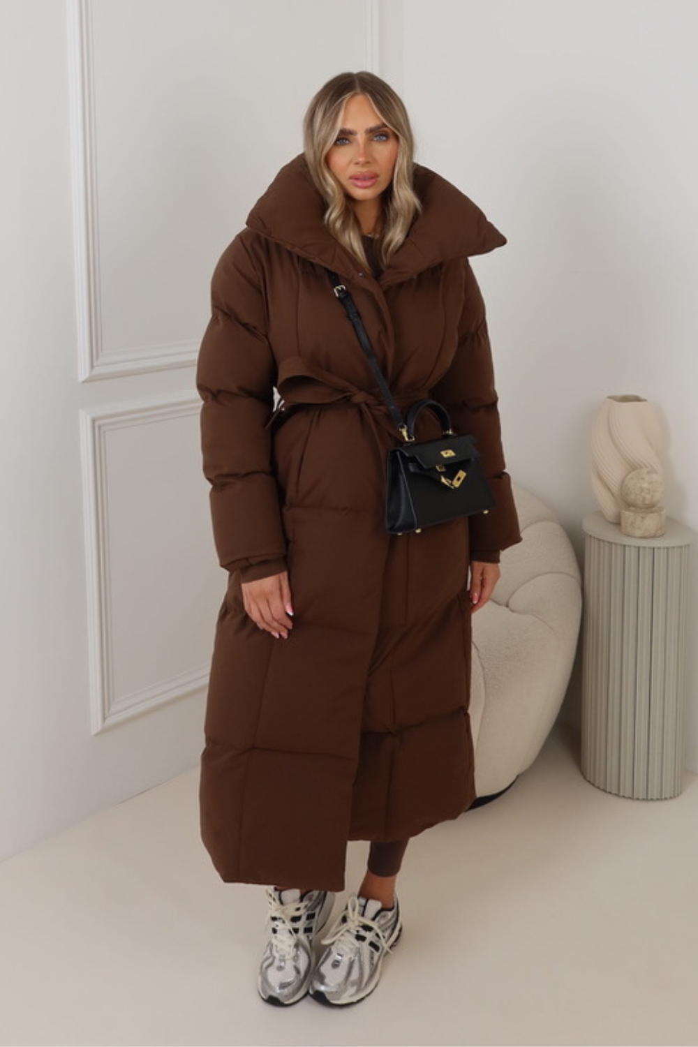 Blossom brown oversized long padded duvet coat - Image 2