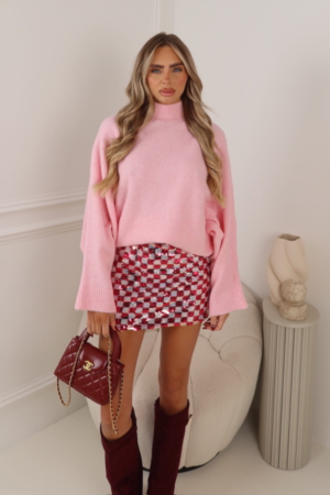 ELLENOR BABY PINK HIGH NECK JUMPER