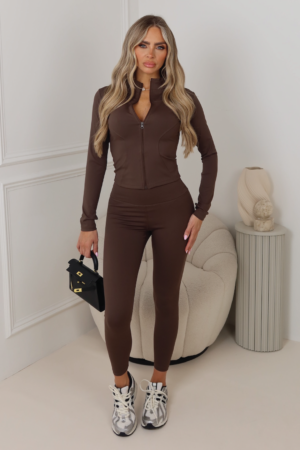Carly chocolate zip jacket and legging activewear