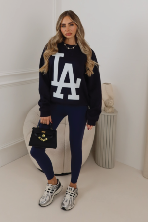 LA PRINTED SWEATSHIRT NAVY AND MATCHING LEGGINGS SET